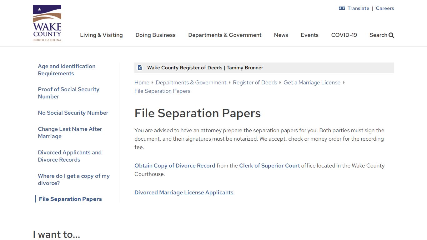 File Separation Papers | Wake County Government